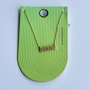 Anthropologie NEW Demi Fine 14K Gold Plated 08202 Pavé Crystal Pendant Necklace